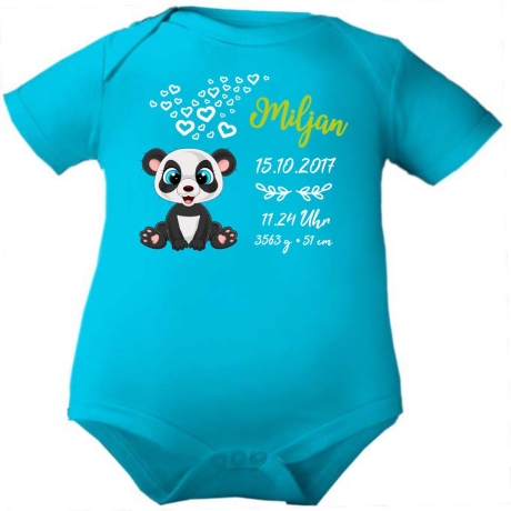 Baby Body kurz CUTE PANDA personalisiert mit Geburtsdaten+Name