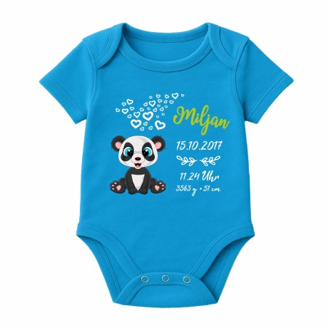 Baby Body kurz CUTE PANDA personalisiert mit Geburtsdaten+Name