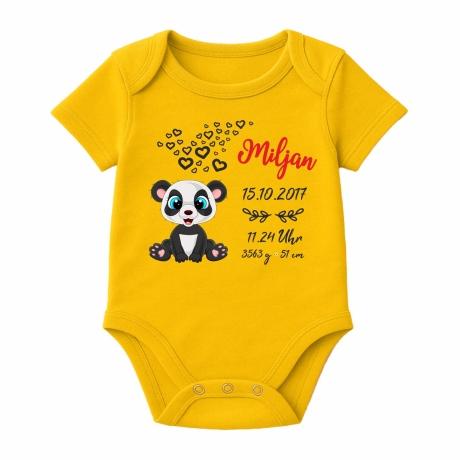 Baby Body kurz CUTE PANDA personalisiert mit Geburtsdaten+Name