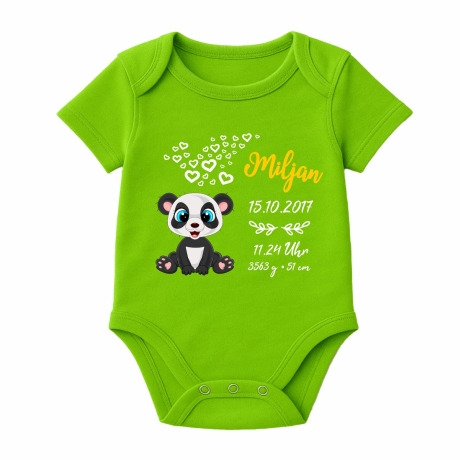 Baby Body kurz CUTE PANDA personalisiert mit Geburtsdaten+Name