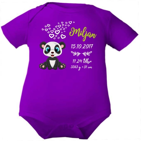 Baby Body kurz CUTE PANDA personalisiert mit Geburtsdaten+Name