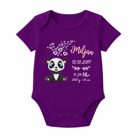 Baby Body kurz CUTE PANDA personalisiert mit Geburtsdaten+Name