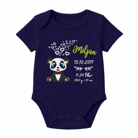 Baby Body kurz CUTE PANDA personalisiert mit Geburtsdaten+Name