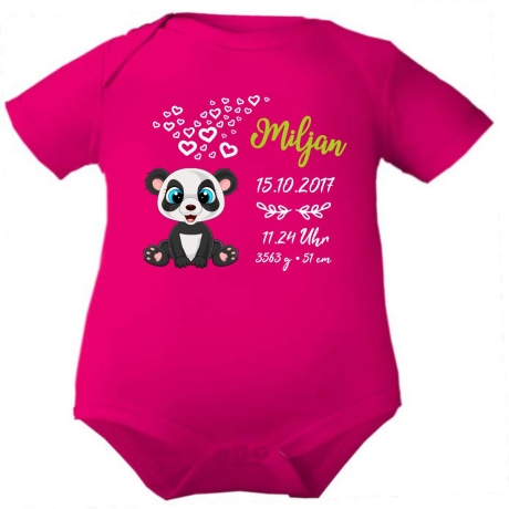 Baby Body kurz CUTE PANDA personalisiert mit Geburtsdaten+Name