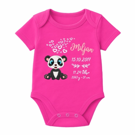 Baby Body kurz CUTE PANDA personalisiert mit Geburtsdaten+Name