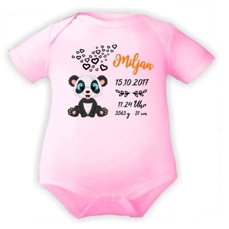 Baby Body kurz CUTE PANDA personalisiert mit Geburtsdaten+Name