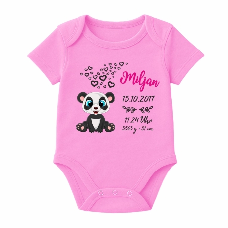 Baby Body kurz CUTE PANDA personalisiert mit Geburtsdaten+Name