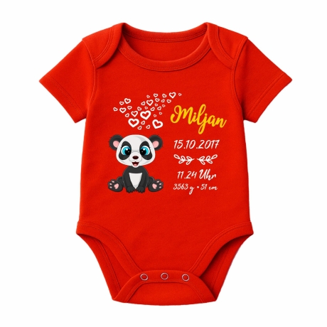 Baby Body kurz CUTE PANDA personalisiert mit Geburtsdaten+Name