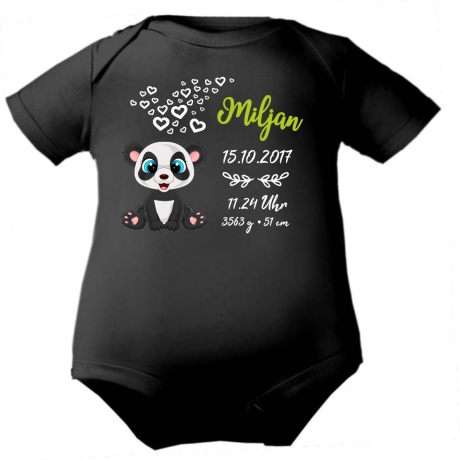 Baby Body kurz CUTE PANDA personalisiert mit Geburtsdaten+Name