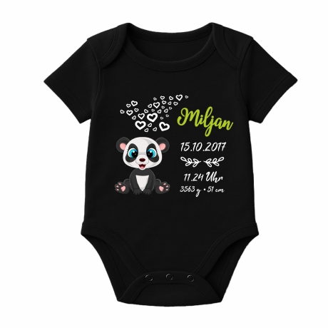 Baby Body kurz CUTE PANDA personalisiert mit Geburtsdaten+Name