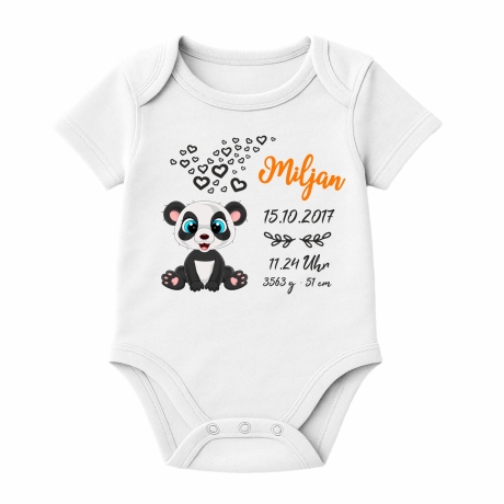 Baby Body kurz CUTE PANDA personalisiert mit Geburtsdaten+Name