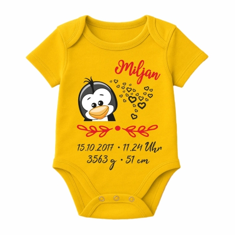 Baby Body SWEET PINGUIN personalisiert mit Geburtsdaten/Name