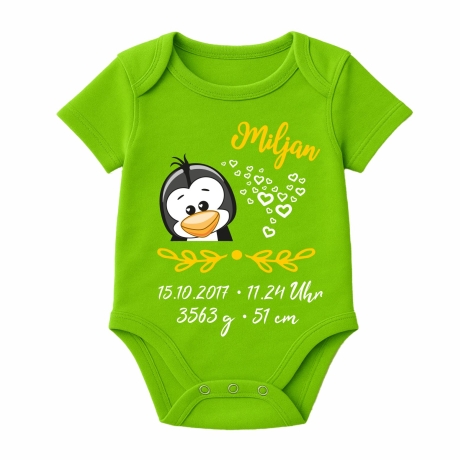 Baby Body SWEET PINGUIN personalisiert mit Geburtsdaten/Name