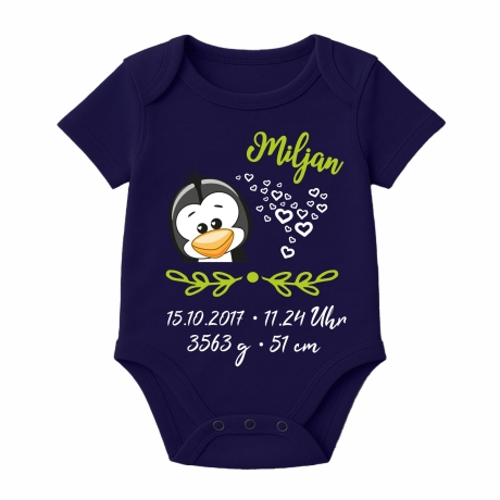 Baby Body SWEET PINGUIN personalisiert mit Geburtsdaten/Name