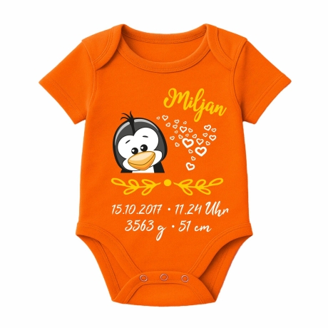 Baby Body SWEET PINGUIN personalisiert mit Geburtsdaten/Name