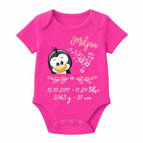 Baby Body SWEET PINGUIN personalisiert mit Geburtsdaten/Name