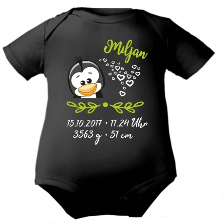Baby Body SWEET PINGUIN personalisiert mit Geburtsdaten/Name