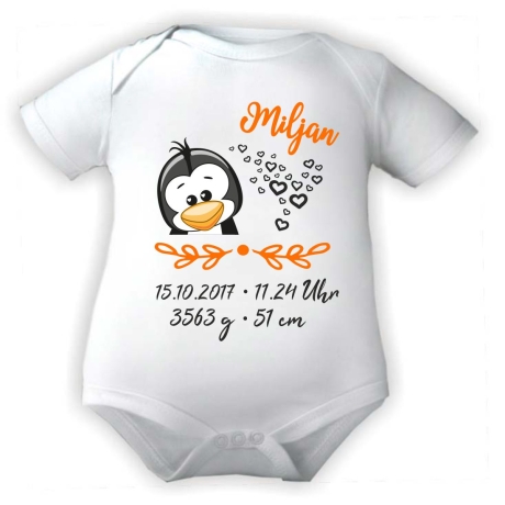 Baby Body SWEET PINGUIN personalisiert mit Geburtsdaten/Name