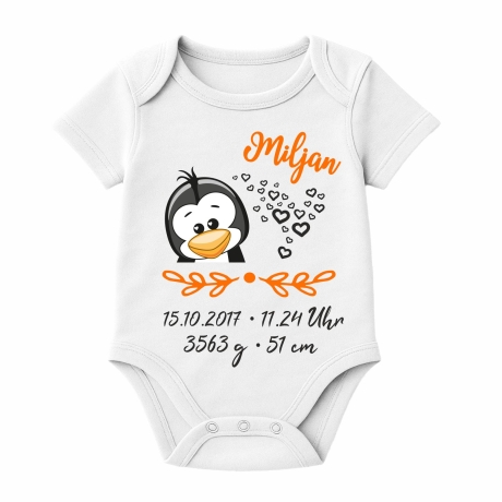 Baby Body SWEET PINGUIN personalisiert mit Geburtsdaten/Name
