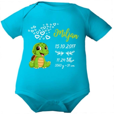 Baby Body kurz CUTE SCHILDKRÖTE personalisiert mit Geburtsdaten