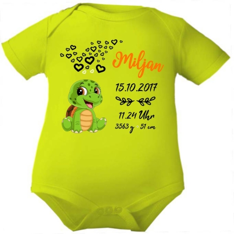Baby Body kurz CUTE SCHILDKRÖTE personalisiert mit Geburtsdaten