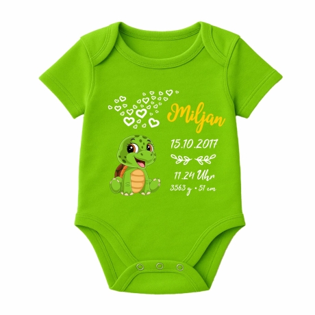 Baby Body kurz CUTE SCHILDKRÖTE personalisiert mit Geburtsdaten