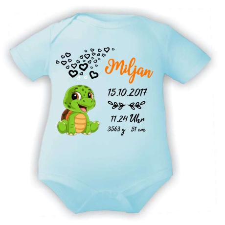 Baby Body kurz CUTE SCHILDKRÖTE personalisiert mit Geburtsdaten