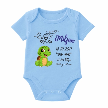Baby Body kurz CUTE SCHILDKRÖTE personalisiert mit Geburtsdaten