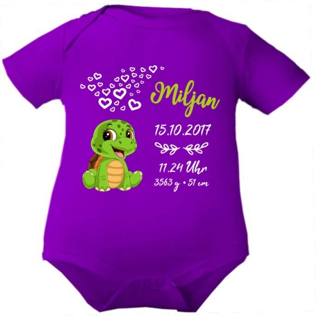 Baby Body kurz CUTE SCHILDKRÖTE personalisiert mit Geburtsdaten