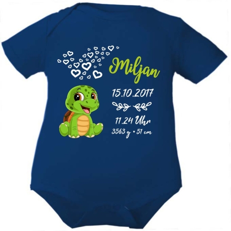 Baby Body kurz CUTE SCHILDKRÖTE personalisiert mit Geburtsdaten