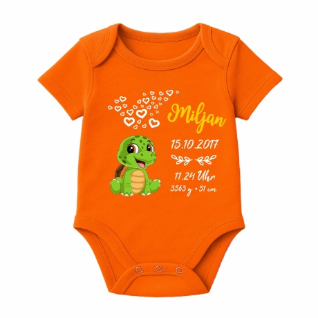 Baby Body kurz CUTE SCHILDKRÖTE personalisiert mit Geburtsdaten