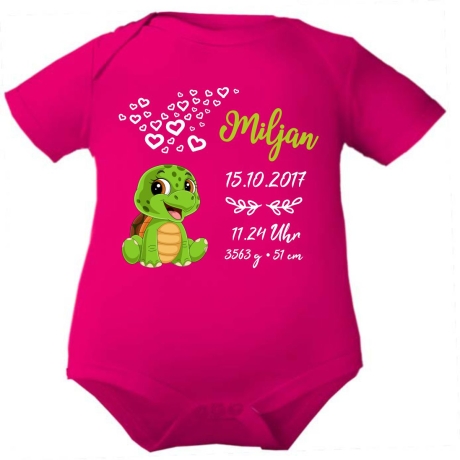 Baby Body kurz CUTE SCHILDKRÖTE personalisiert mit Geburtsdaten