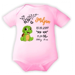 Baby Body kurz CUTE SCHILDKRÖTE personalisiert mit Geburtsdaten