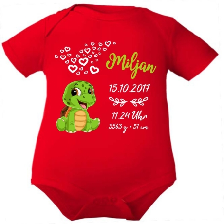 Baby Body kurz CUTE SCHILDKRÖTE personalisiert mit Geburtsdaten