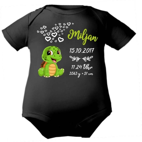Baby Body kurz CUTE SCHILDKRÖTE personalisiert mit Geburtsdaten