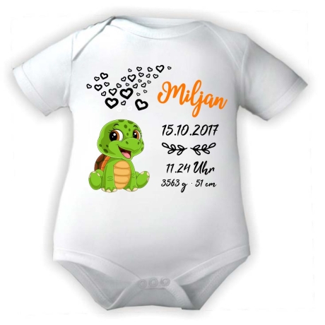 Baby Body kurz CUTE SCHILDKRÖTE personalisiert mit Geburtsdaten