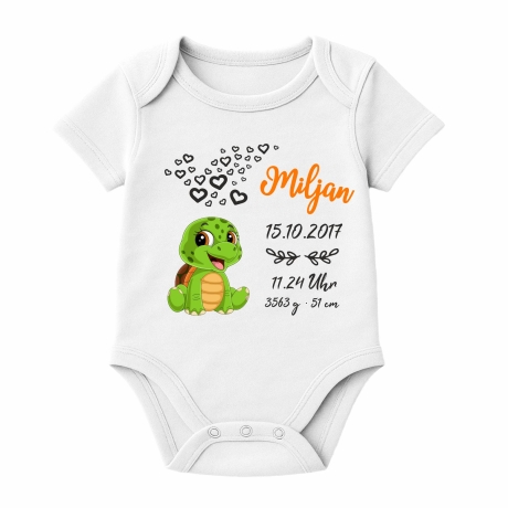 Baby Body kurz CUTE SCHILDKRÖTE personalisiert mit Geburtsdaten