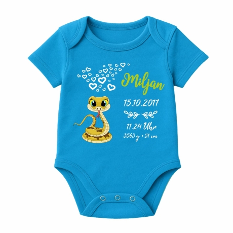 Baby Body kurz CUTE SCHLANGE personalisiert mit Geburtsdaten