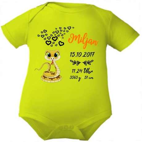 Baby Body kurz CUTE SCHLANGE personalisiert mit Geburtsdaten