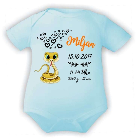 Baby Body kurz CUTE SCHLANGE personalisiert mit Geburtsdaten