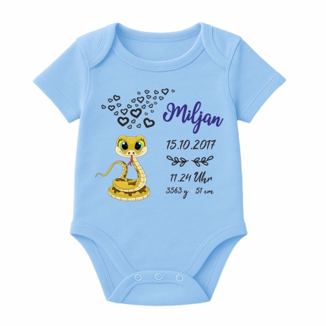 Baby Body kurz CUTE SCHLANGE personalisiert mit Geburtsdaten