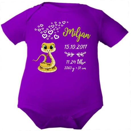 Baby Body kurz CUTE SCHLANGE personalisiert mit Geburtsdaten