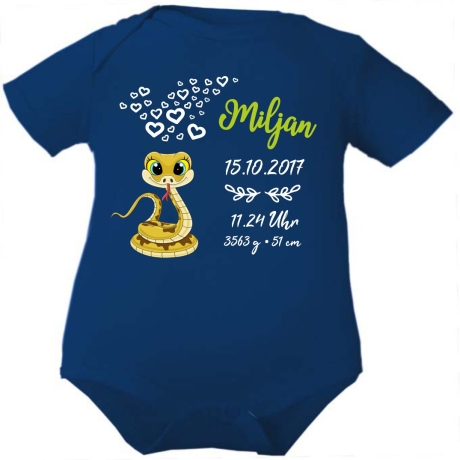 Baby Body kurz CUTE SCHLANGE personalisiert mit Geburtsdaten