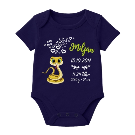 Baby Body kurz CUTE SCHLANGE personalisiert mit Geburtsdaten