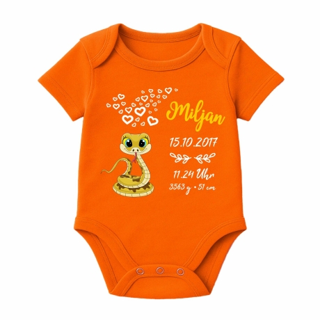 Baby Body kurz CUTE SCHLANGE personalisiert mit Geburtsdaten