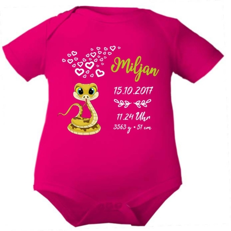 Baby Body kurz CUTE SCHLANGE personalisiert mit Geburtsdaten