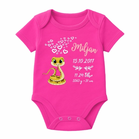 Baby Body kurz CUTE SCHLANGE personalisiert mit Geburtsdaten