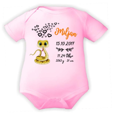 Baby Body kurz CUTE SCHLANGE personalisiert mit Geburtsdaten