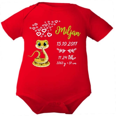 Baby Body kurz CUTE SCHLANGE personalisiert mit Geburtsdaten