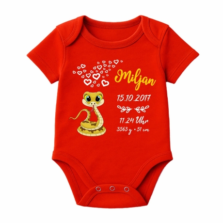 Baby Body kurz CUTE SCHLANGE personalisiert mit Geburtsdaten